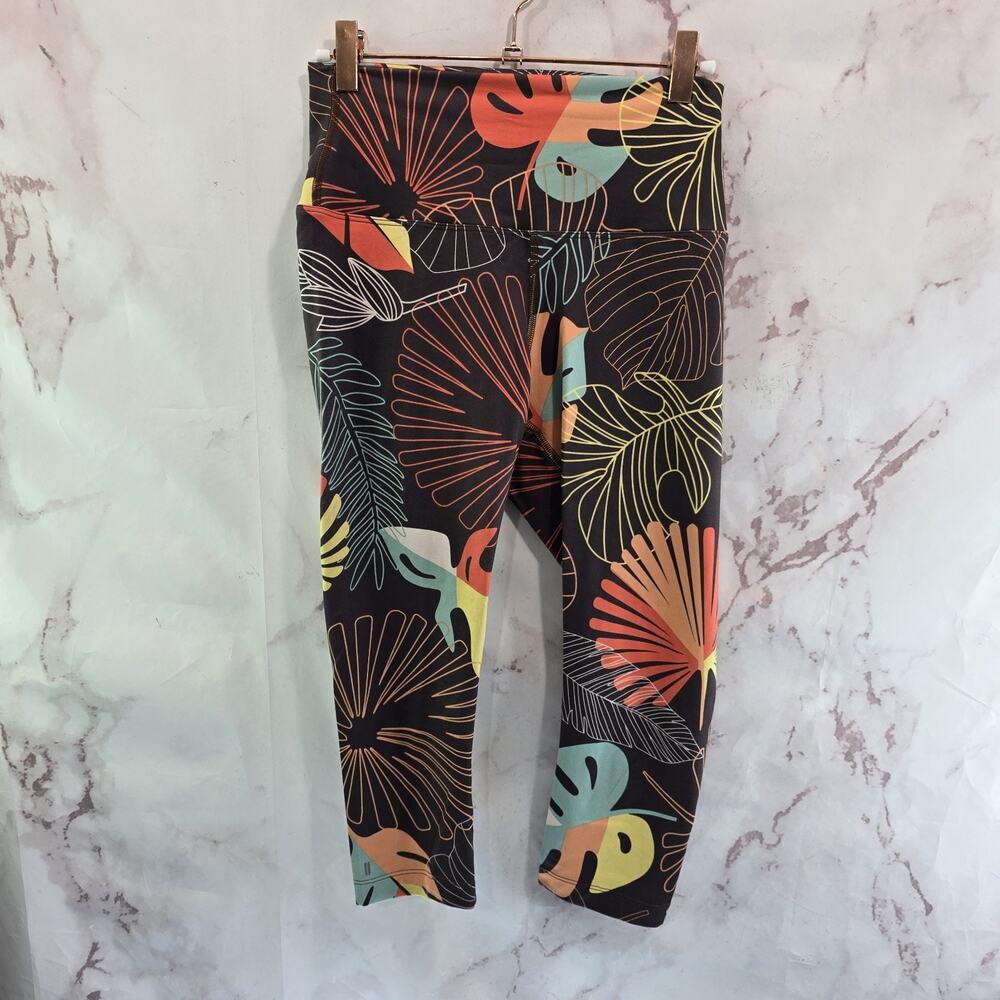 Nobull Leggings Womens Small Brown Crop Capri High Rise Botanical Monstera Leaf